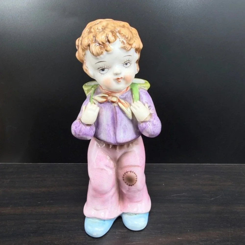 Ardalt Boy Figurine Matchstick Holder Bud Vase‎ Hiker Backpack Porcelain Figure